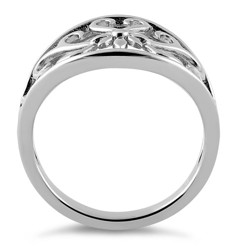 Sterling Silver Flower & Curly Vines Ring