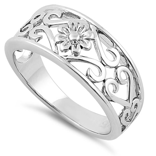 Sterling Silver Flower & Hearts Ring