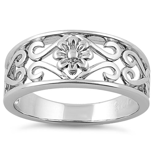 Sterling Silver Flower & Hearts Ring