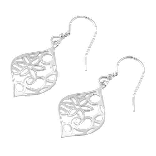 Sterling Silver Flower Hook Earrings