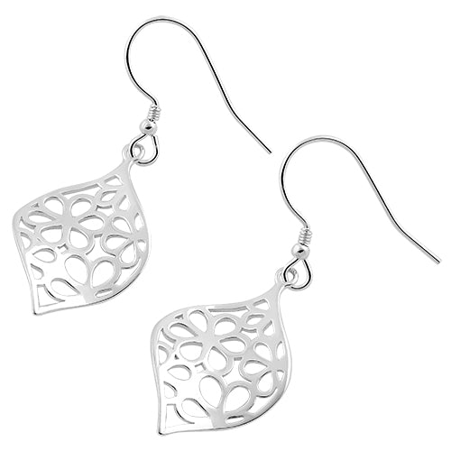 Sterling Silver Flower Leaf Dangle Hook Earrings