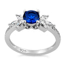 Sterling Silver Flower Leaves Blue Spinel CZ Ring