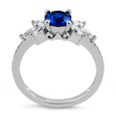 Sterling Silver Flower Leaves Blue Spinel CZ Ring