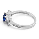 Sterling Silver Flower Leaves Blue Spinel CZ Ring