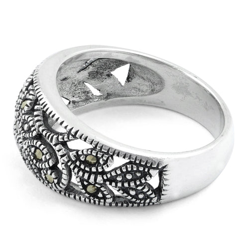Sterling Silver Flower Marcasite Ring