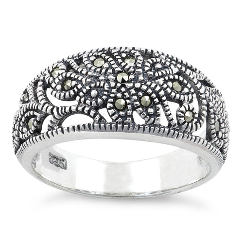 Sterling Silver Flower Marcasite Ring