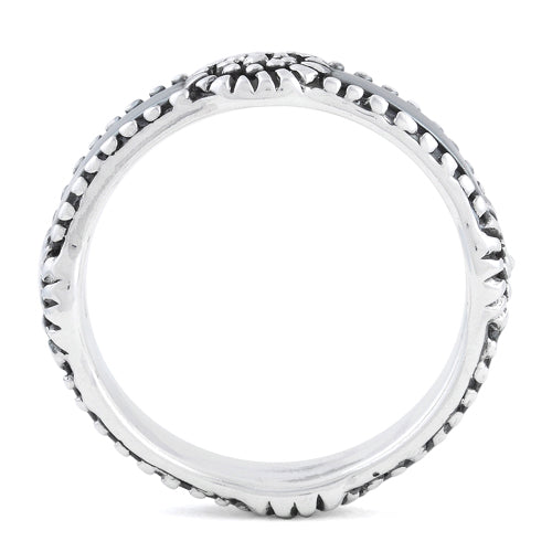 Sterling Silver Flower Oxidized Band Ring