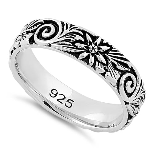 Sterling Silver Flower & Swirls Eternity Band