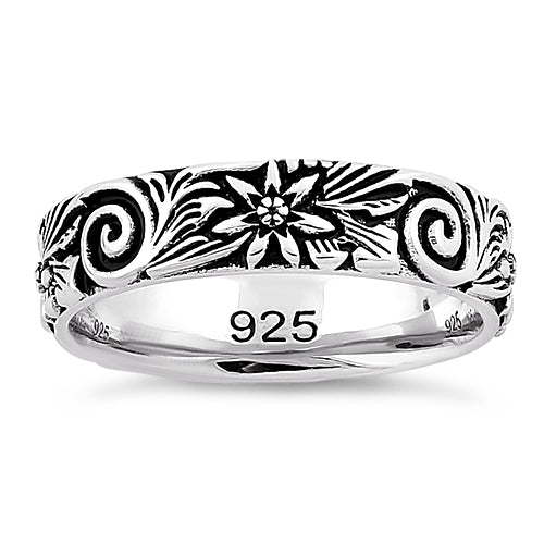 Sterling Silver Flower & Swirls Eternity Band