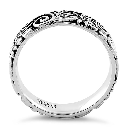 Sterling Silver Flower & Swirls Eternity Band