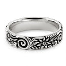 Sterling Silver Flower & Swirls Eternity Band
