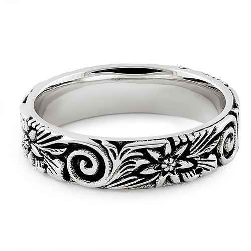 Sterling Silver Flower & Swirls Eternity Band