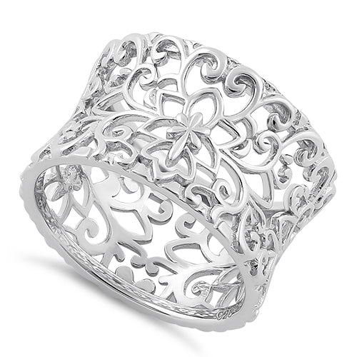 Sterling Silver Flower & Vines Eternity Ring