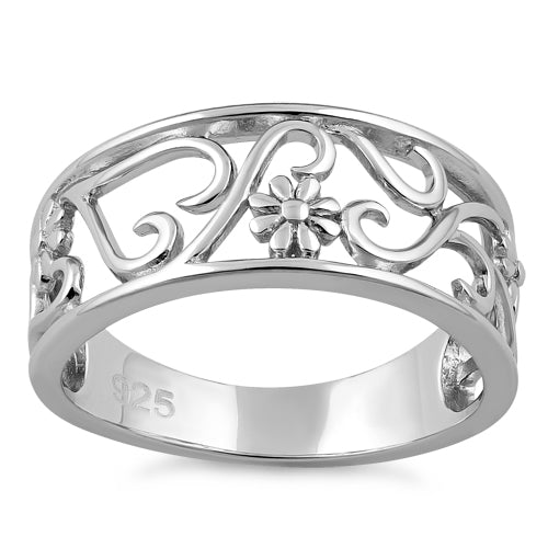 Sterling Silver Flower Vines Ring