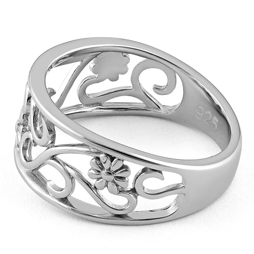 Sterling Silver Flower Vines Ring