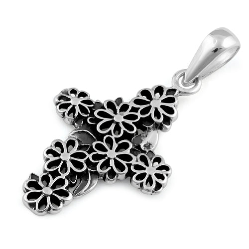 Sterling Silver Flowered Cross Pendant