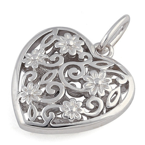 Sterling Silver Flowered Heart Pendant