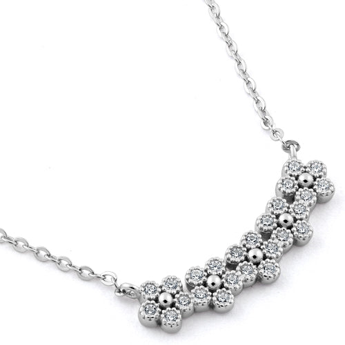 Sterling Silver Flowers CZ Necklace