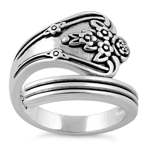 Sterling Silver Flowers Spoon Ring