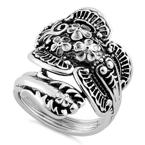 Sterling Silver Flowers Spoon Ring