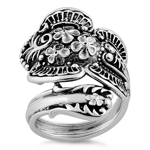 Sterling Silver Flowers Spoon Ring