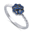 Sterling Silver Four Leaf Clover Heart Shaped Blue CZ Ring