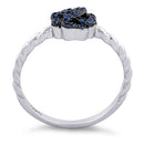 Sterling Silver Four Leaf Clover Heart Shaped Blue CZ Ring