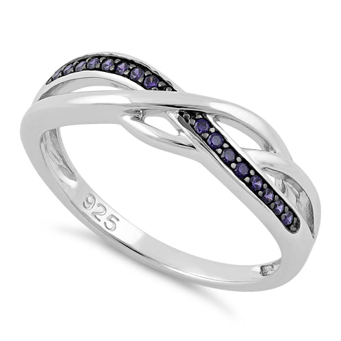 Sterling Silver Free Form Amethyst CZ Ring