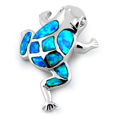 Sterling Silver Frog Blue Lab Opal Pendant