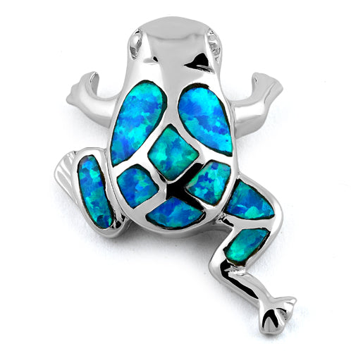 Sterling Silver Frog Blue Lab Opal Pendant