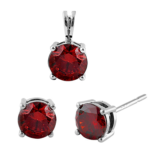 Sterling Silver Garnet CZ Set