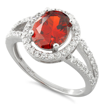 Sterling Silver Garnet Oval Halo CZ Ring