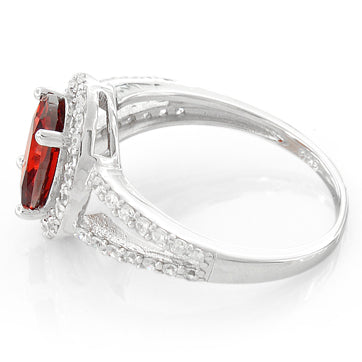 Sterling Silver Garnet Oval Halo CZ Ring