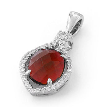 Sterling Silver Garnet Oval Marquise CZ Pendant
