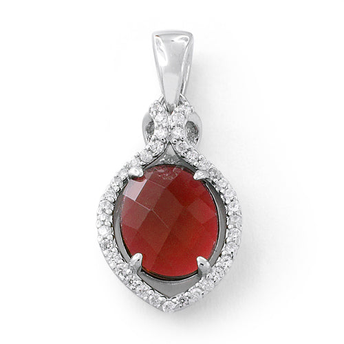 Sterling Silver Garnet Oval Marquise CZ Pendant