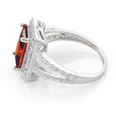 Sterling Silver Garnet Rectangular Halo CZ Ring
