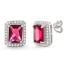 Sterling Silver Garnet Topaz Rectangular CZ Earrings