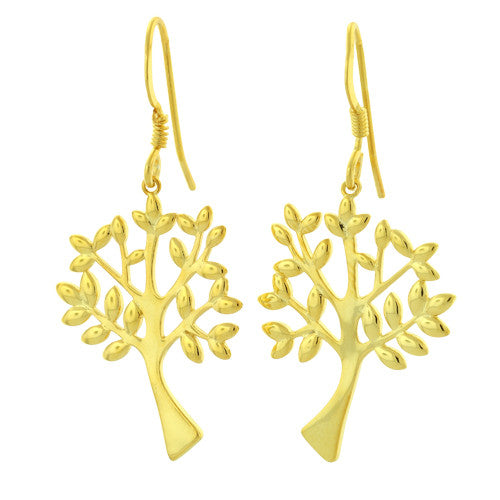 Sterling Silver Gold Plated Tree of Life Hook Earrings