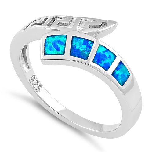 Sterling Silver Greek 4 Square Blue Lab Opal Ring