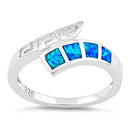 Sterling Silver Greek 4 Square Blue Lab Opal Ring