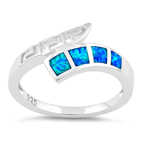Sterling Silver Greek 4 Square Blue Lab Opal Ring