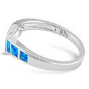 Sterling Silver Greek 4 Square Blue Lab Opal Ring