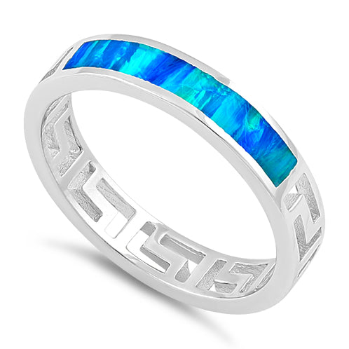 Sterling Silver Greek Blue Lab Opal Band Ring