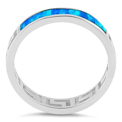 Sterling Silver Greek Blue Lab Opal Band Ring