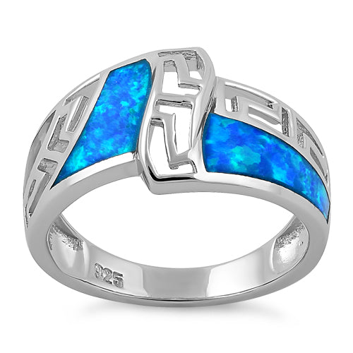 Sterling Silver Greek Pattern Lab Opal Ring