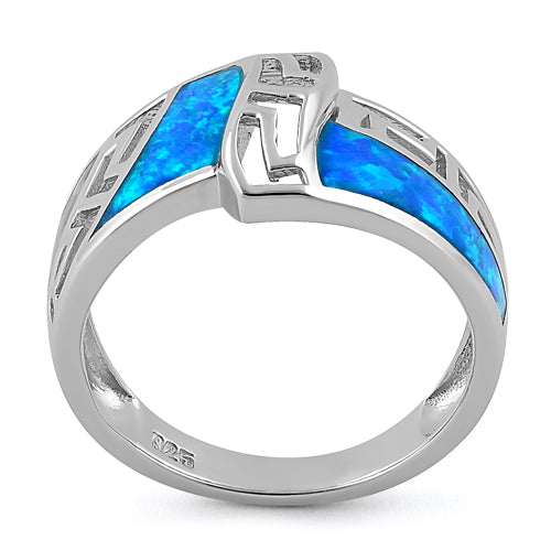 Sterling Silver Greek Pattern Lab Opal Ring