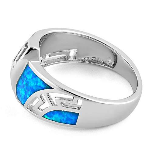 Sterling Silver Greek Pattern Lab Opal Ring