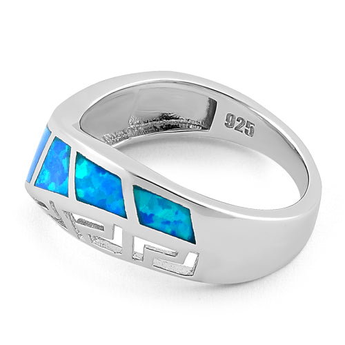 Sterling Silver Greek Pattern Lab Opal Ring