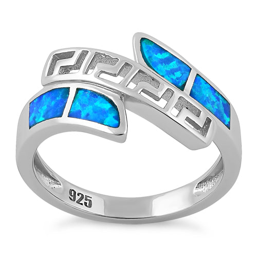 Sterling Silver Greek Pattern Lab Opal Ring