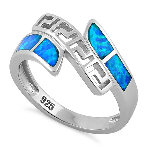 Sterling Silver Greek Pattern Lab Opal Ring